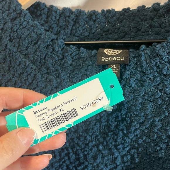 Bobeau Fannie Popcorn Teal Crew Neck Sweater - Picture 4 of 8